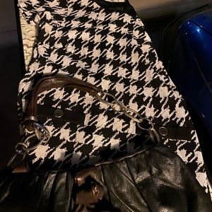 Venezia leather purse w bow &houndstooth blkwht capped sleeve dress Aline Sz M/6